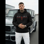 svart hoodie herr Victory tryck fram