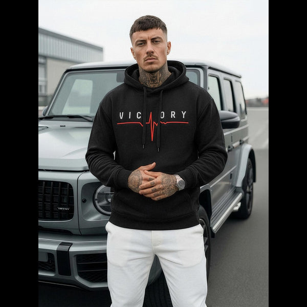 svart hoodie herr Victory tryck fram