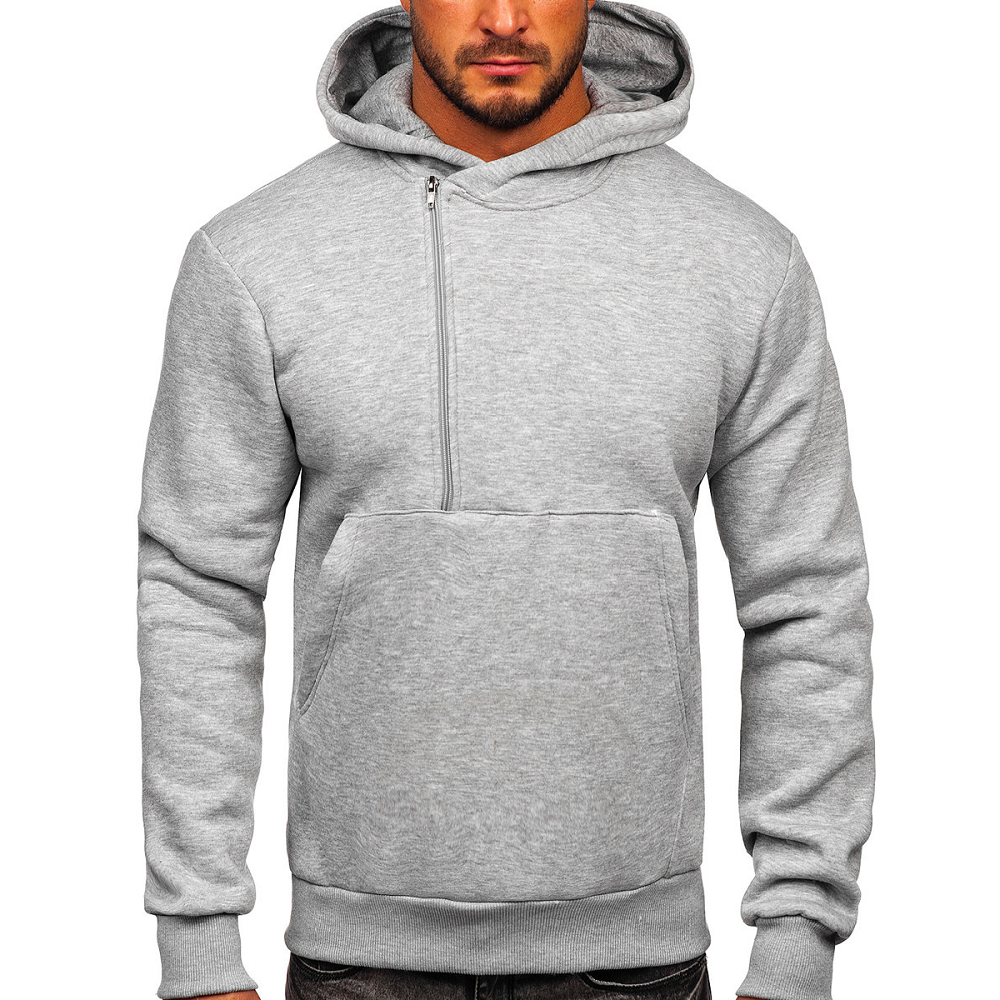 Ljusgrå Half Zip Hoodie - Herrtröja med luva