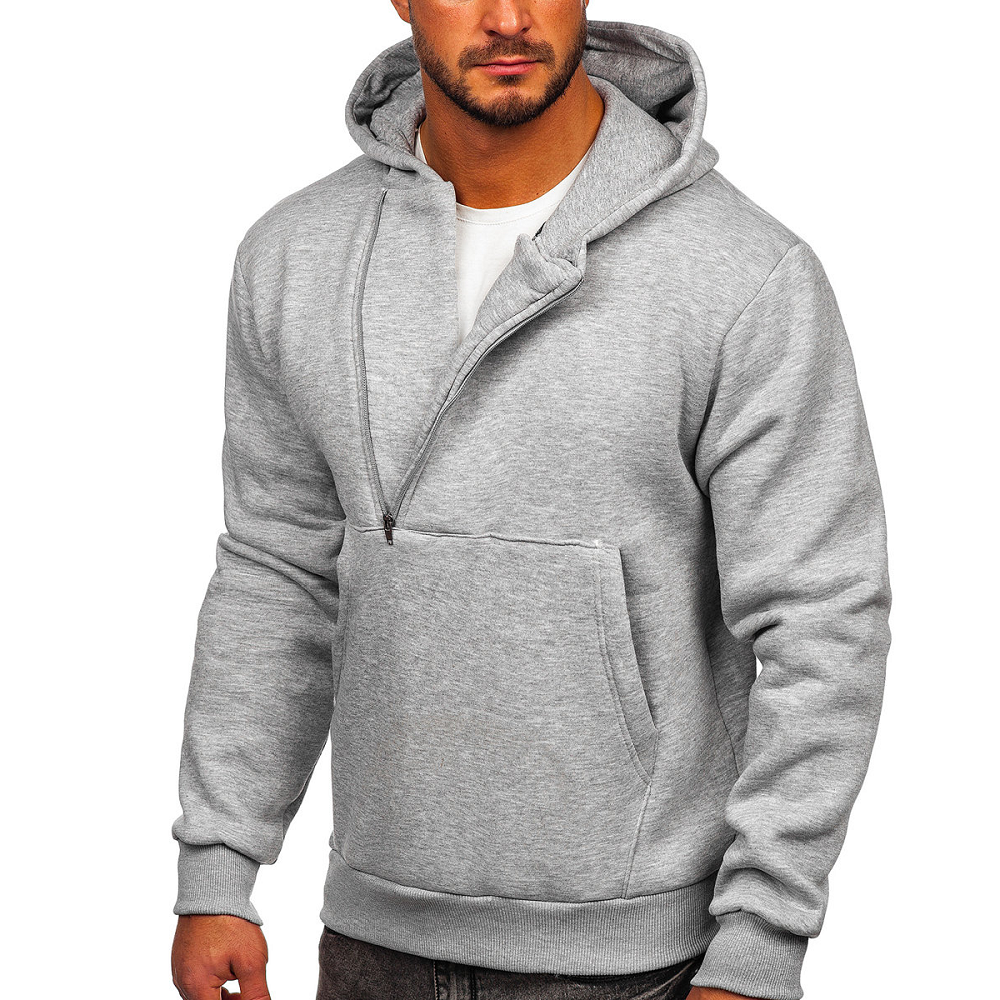 Ljusgrå Half Zip Hoodie - Herrtröja med luva