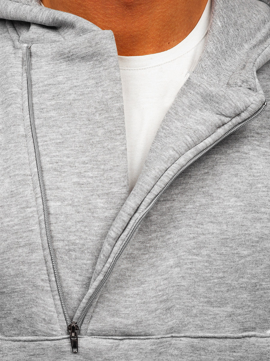 Ljusgrå Half Zip Hoodie - Herrtröja med luva