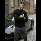 Svart sweatshirt för herr med ICON-tryck i streetwear-stil - framifrån