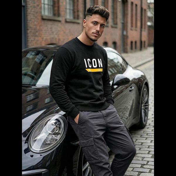 Svart sweatshirt för herr med ICON-tryck i streetwear-stil