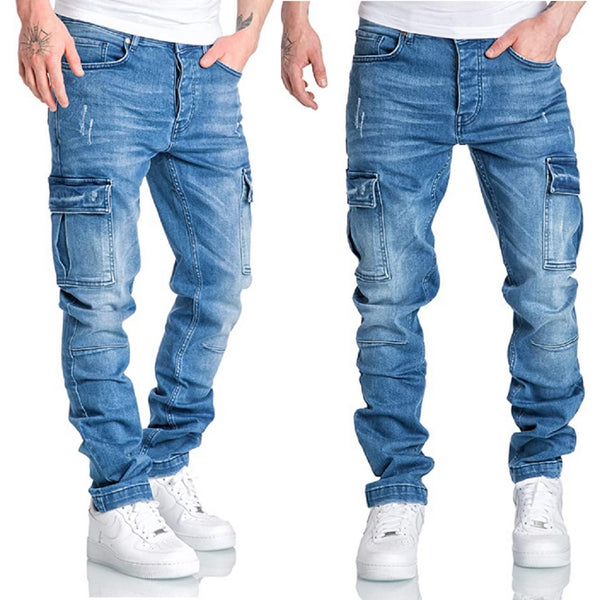Jeans Herr - Herrjeans med cargofickor - Ljusblå