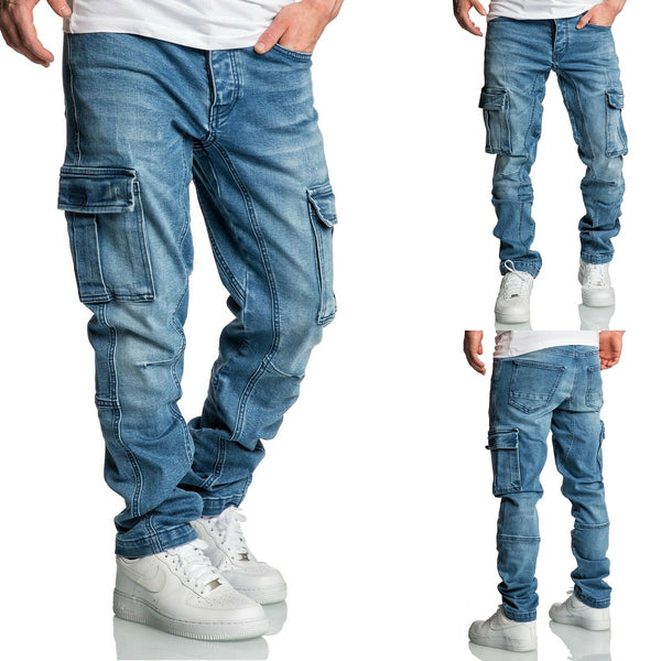 Jeans med benfickor ljusblå 7977
