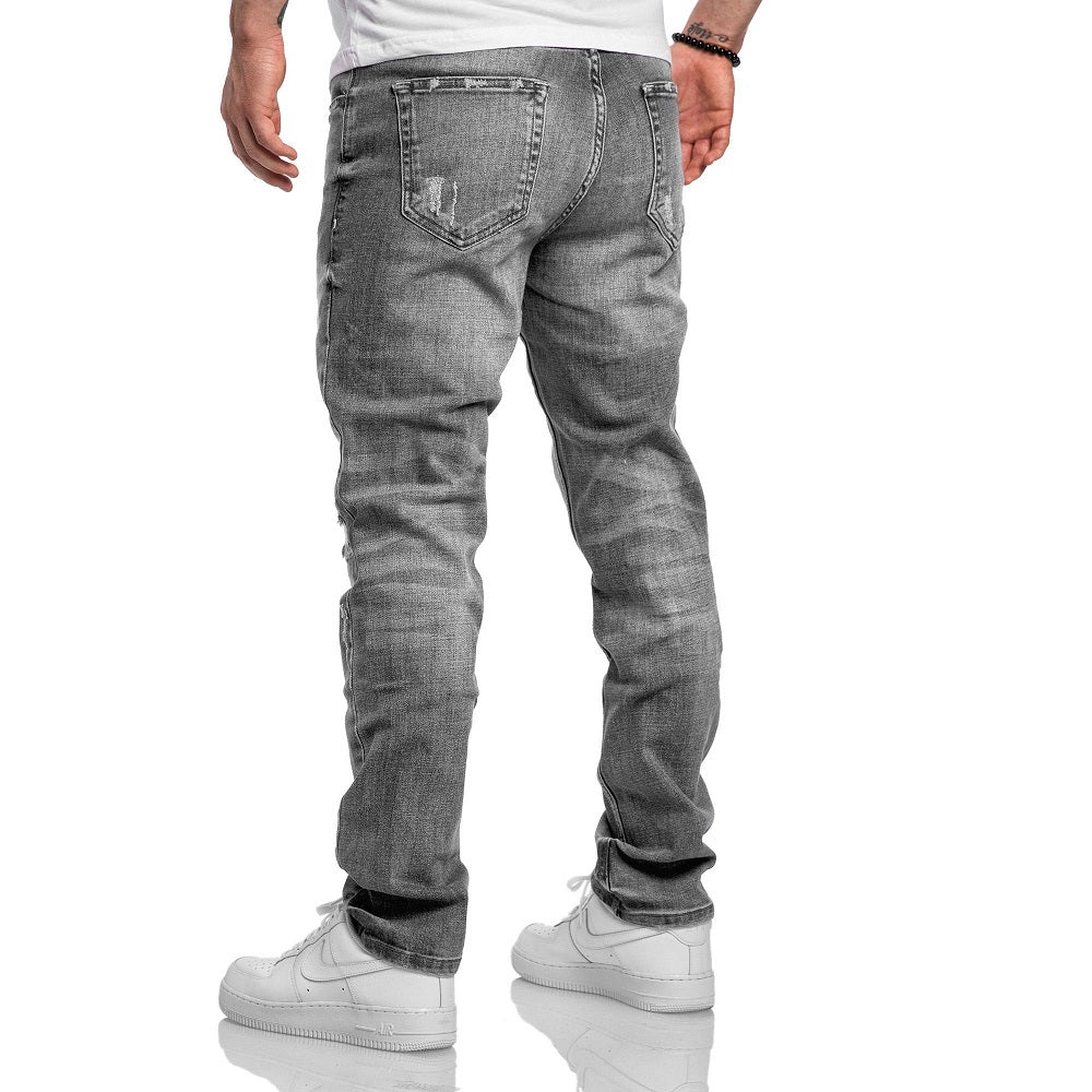 Jeans Herr straight fit Destroyed med stretch bakifrån