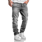 Jeans Herr straight fit Destroyed med stretch framifrån