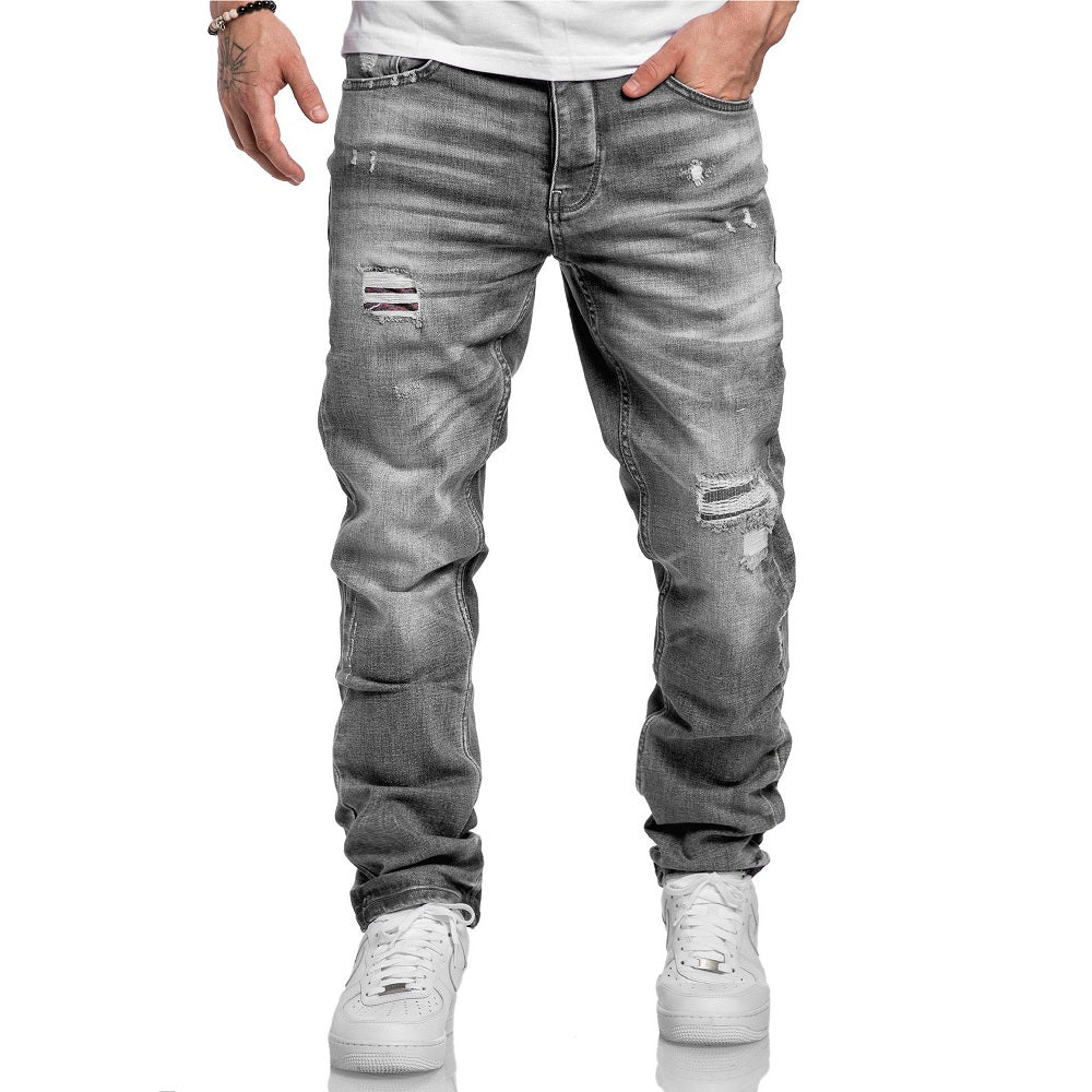 Jeans Herr straight fit Destroyed med stretch