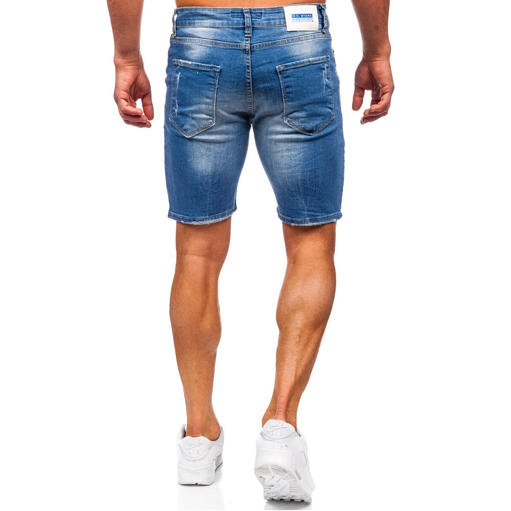Trendslitna jeanshorts - Herrshorts blå bakifrån