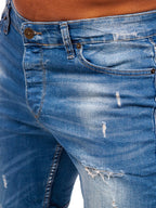 Trendslitna jeanshorts - Herrshorts blå zoomad