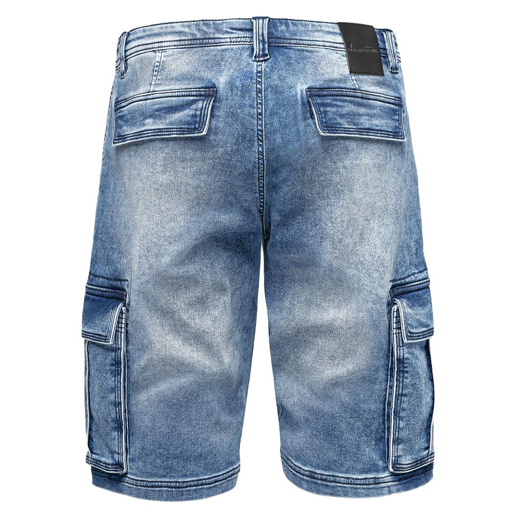 Cargojeans shorts herr från Amaci & Sons stormblå bakifrån