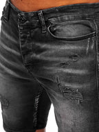 Slim fit jeansshorts - Sliten svart herr zoomad