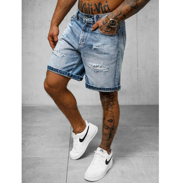 Trendslitna jeansshorts - Herrshorts Blå