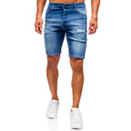 Slitna jeansshorts mörkblå - Herr modell