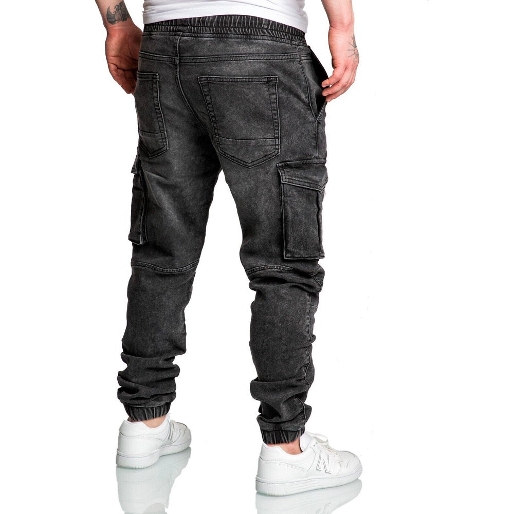 Svarta Jeans Joggers Herr - Cargobyxor bakifrån