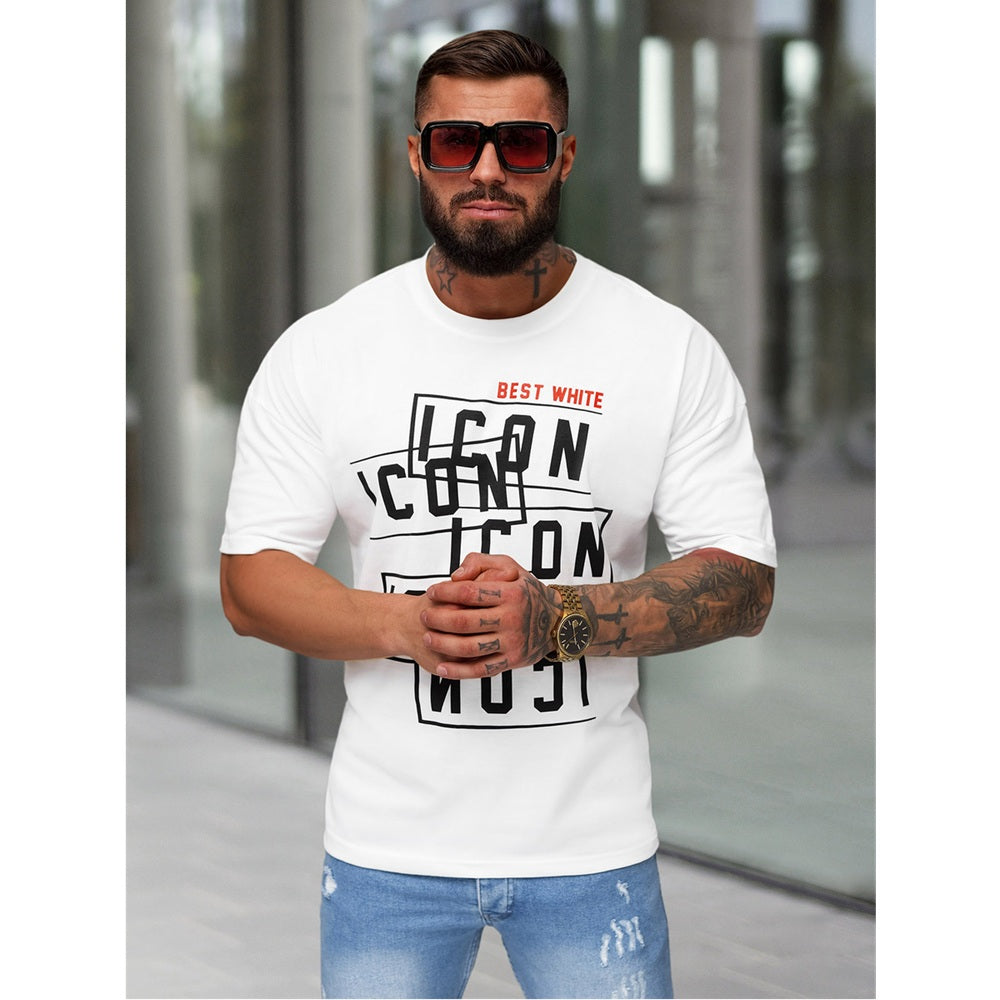 Loose Fit Tröja - Vit T-shirt Icon framifrån