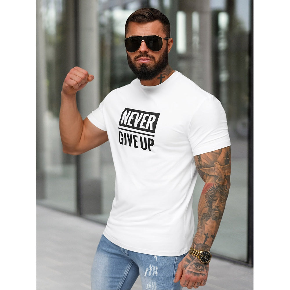 T-shirt Never Give Up - Kortärmad Vit Tröja sidan