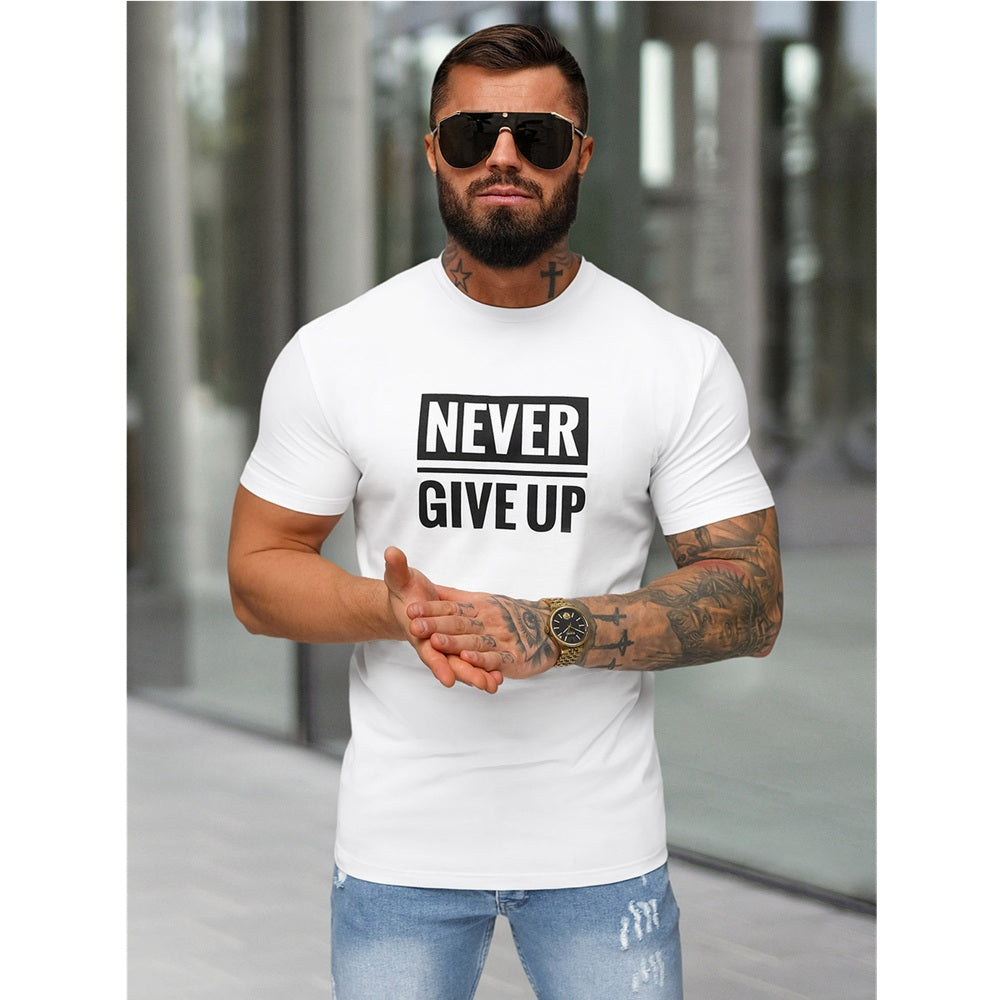 T-shirt Never Give Up - Kortärmad Vit Tröja
