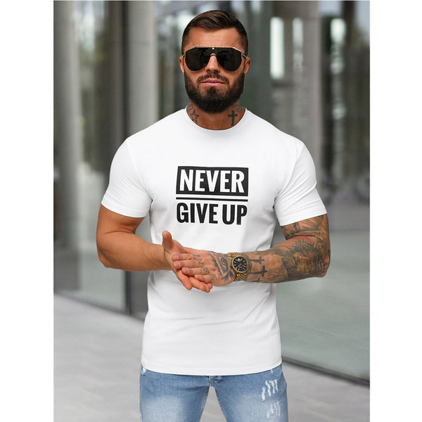 T-shirt Never Give Up - Kortärmad Vit Tröja