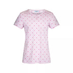 Kortärmad pyjamas dam i 100% bomull från Gaubert med rosa hjärtmönster och långa pyjamasbyxor - tröja framifrån