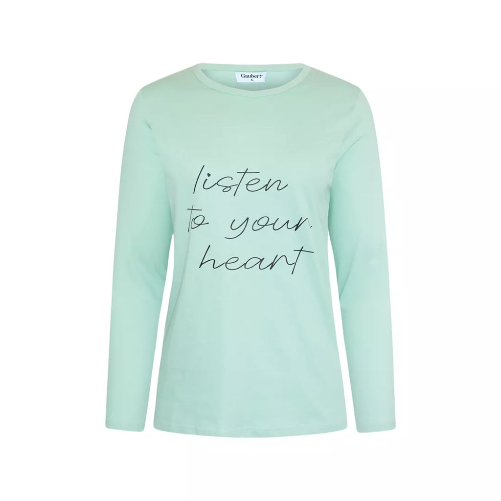 Mintgrön långärmad pyjamaströja för dam i 100% bomull från Gaubert®
