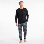 Svart pyjamas herr i 100% bomull med bröstficka och rutiga byxor från Gaubert