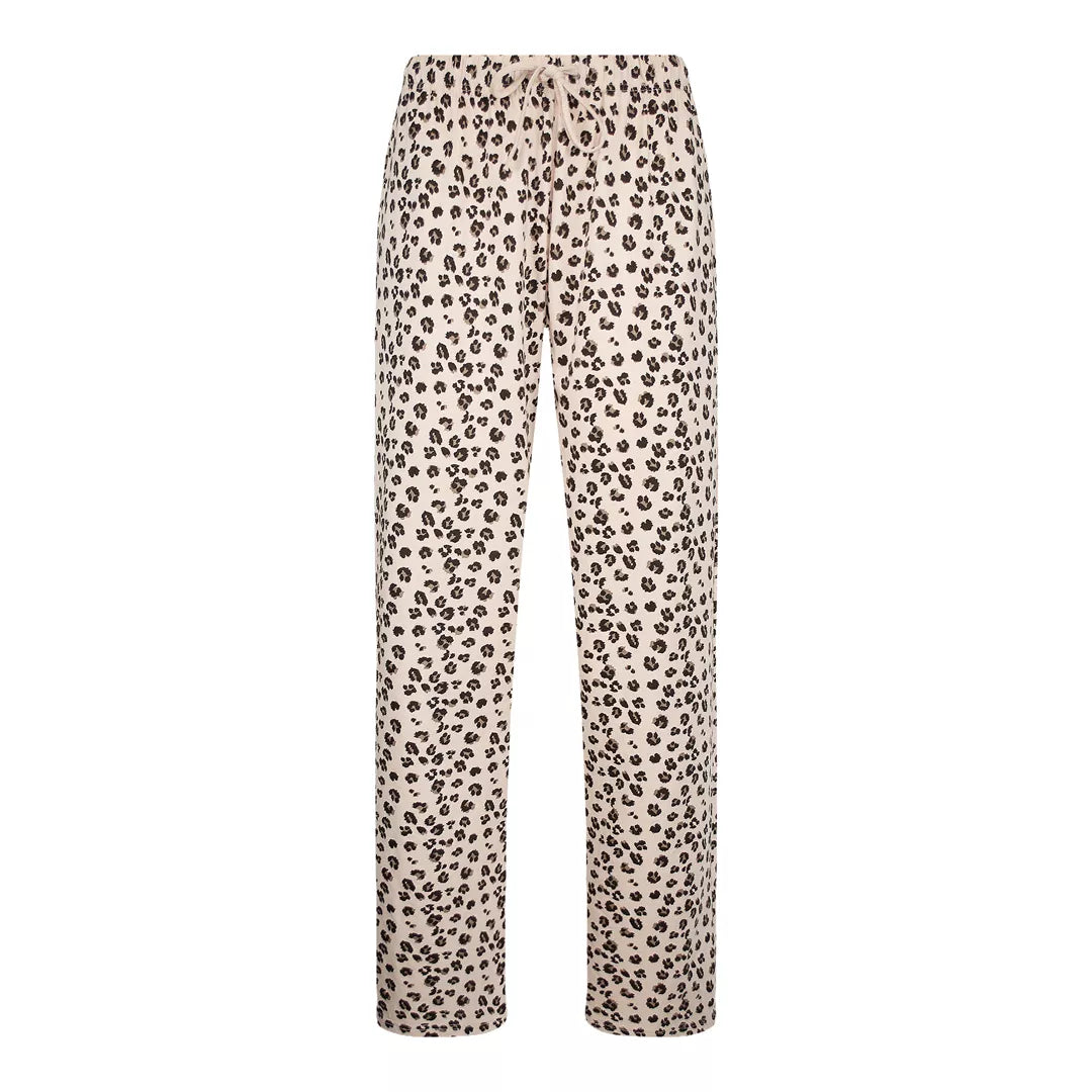 Långärmad leopardmönstrad pyjamaströja för dam i 100% bomull från Gaubert - långbyxor