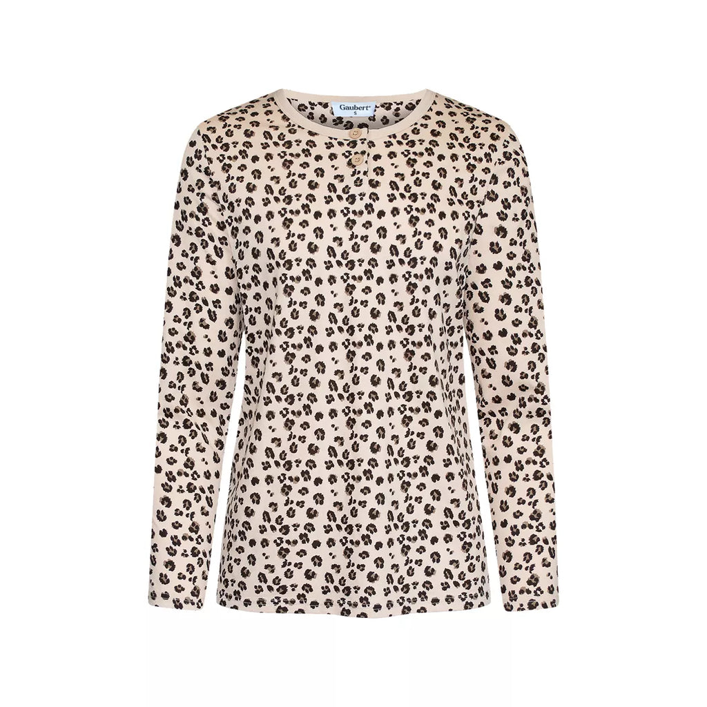 Långärmad leopardmönstrad pyjamaströja för dam i 100% bomull från Gaubert - långärmad tröja