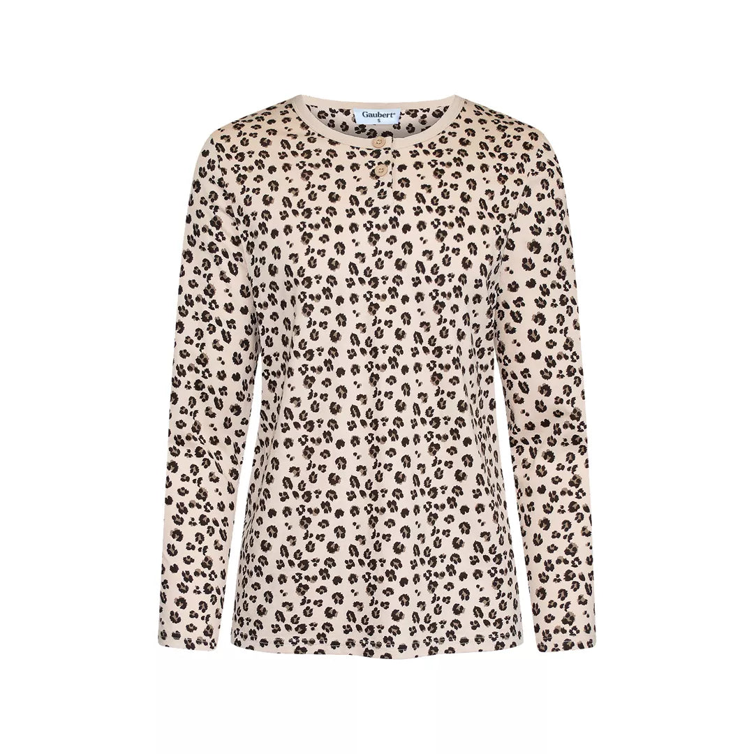 Långärmad leopardmönstrad pyjamaströja för dam i 100% bomull från Gaubert - långärmad tröja