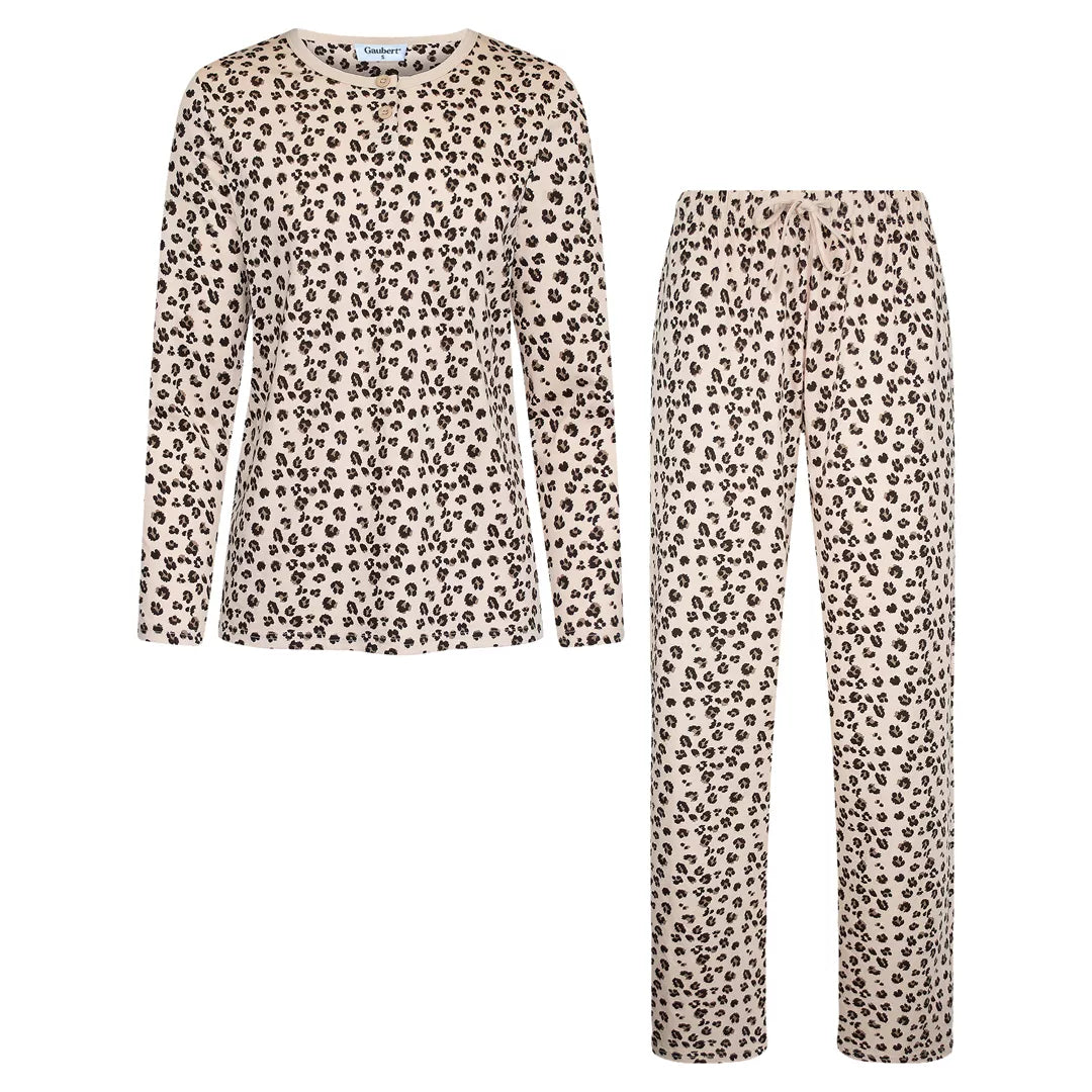 Långärmad leopardmönstrad pyjamaströja för dam i 100% bomull från Gaubert