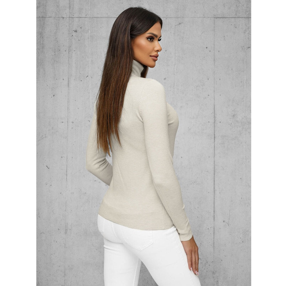 Ljusbeige damtröja med polokrage - polotröja bakifrån