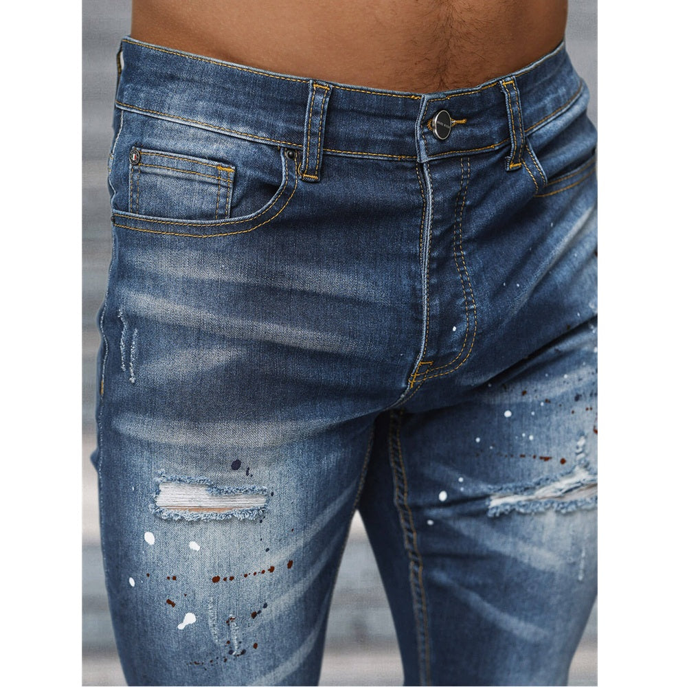 Trendiga mörkblåa herrjeans front