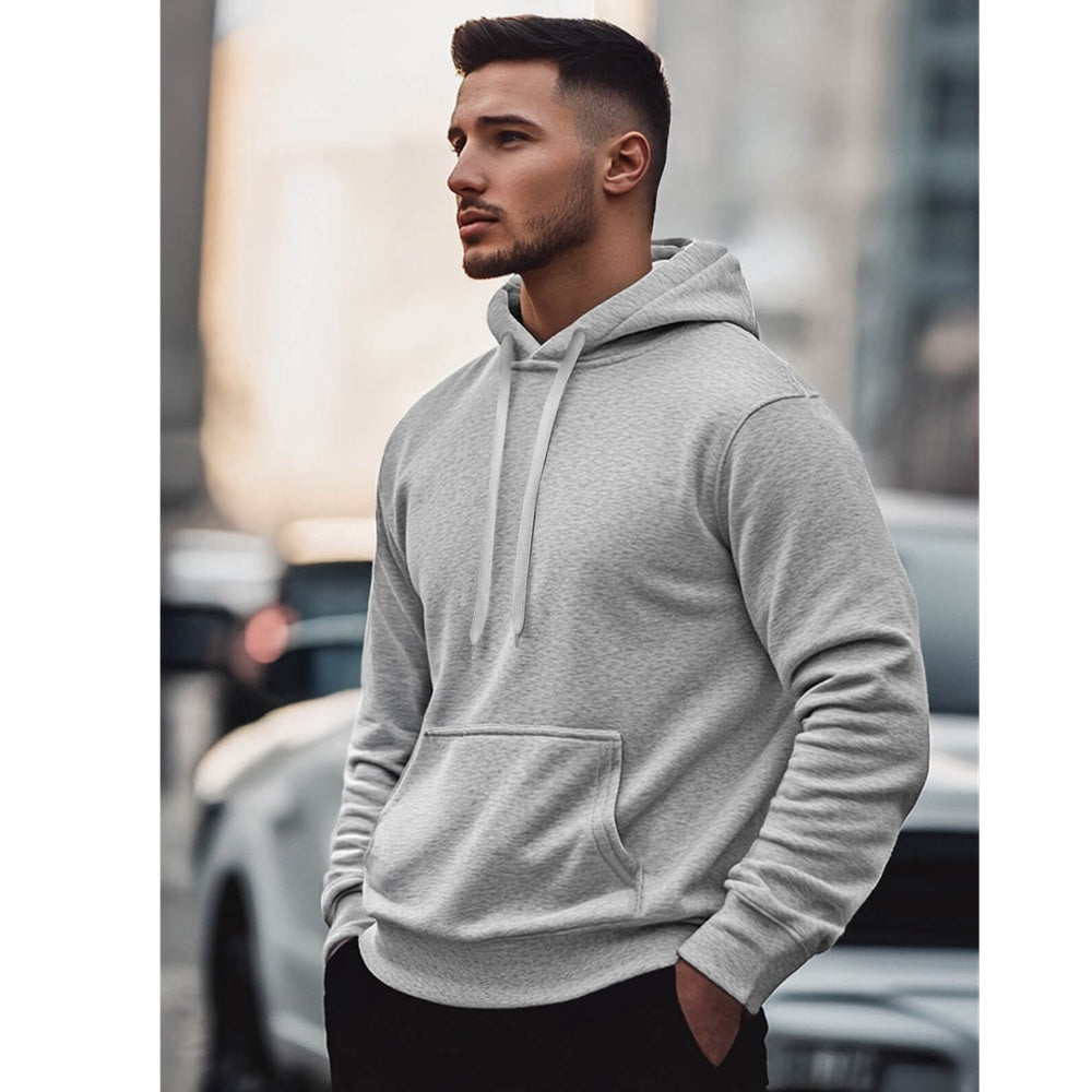 Ljusgrå basic hoodie herr