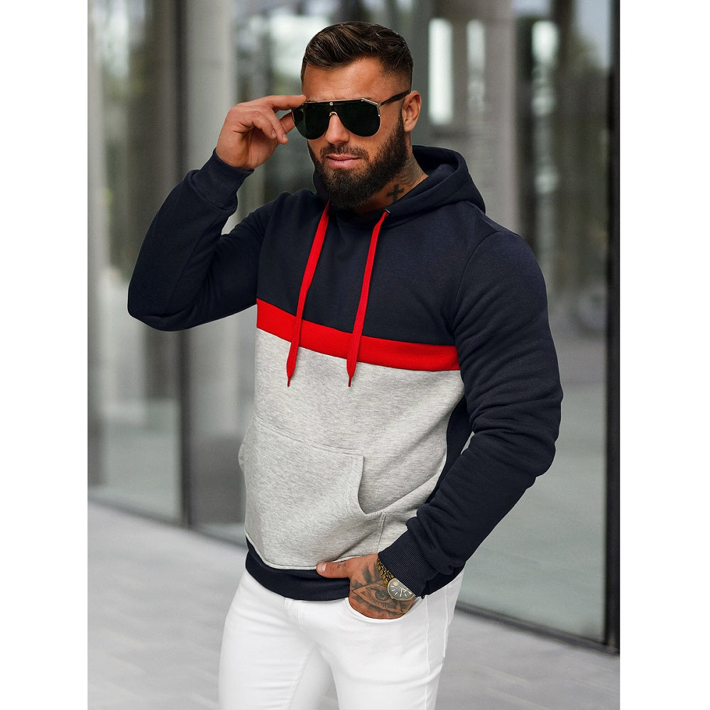 Stilren Hoodie i Mörkblått - Trefärgad Herrtröja sidan