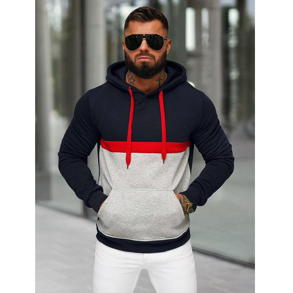 Stilren Hoodie i Mörkblått - Trefärgad Herrtröja