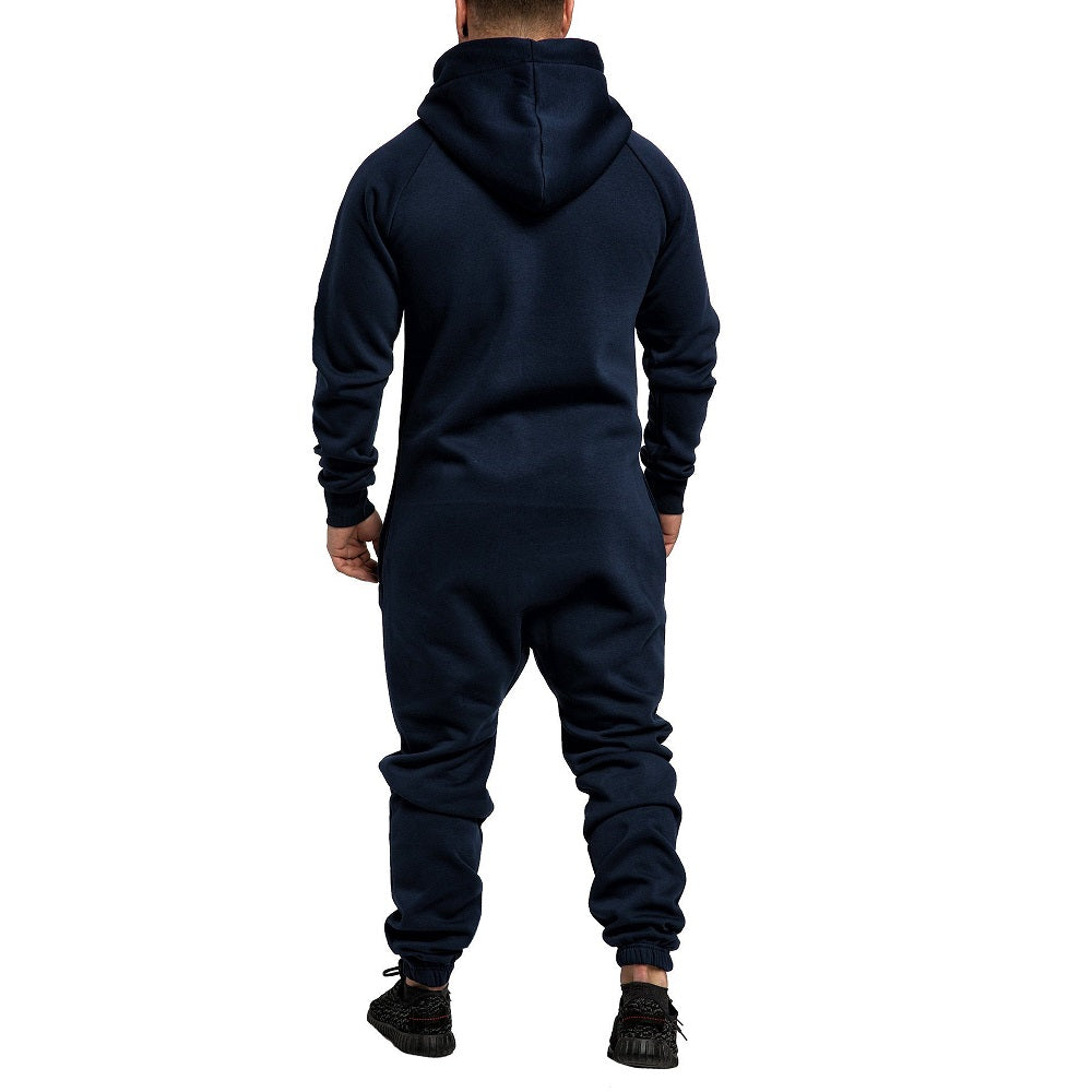 Supersköna unisex jumpsuits med luva - varm och gosig onesie mörkblå bakifrån