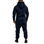Supersköna unisex jumpsuits med luva - varm och gosig onesie mörkblå bakifrån