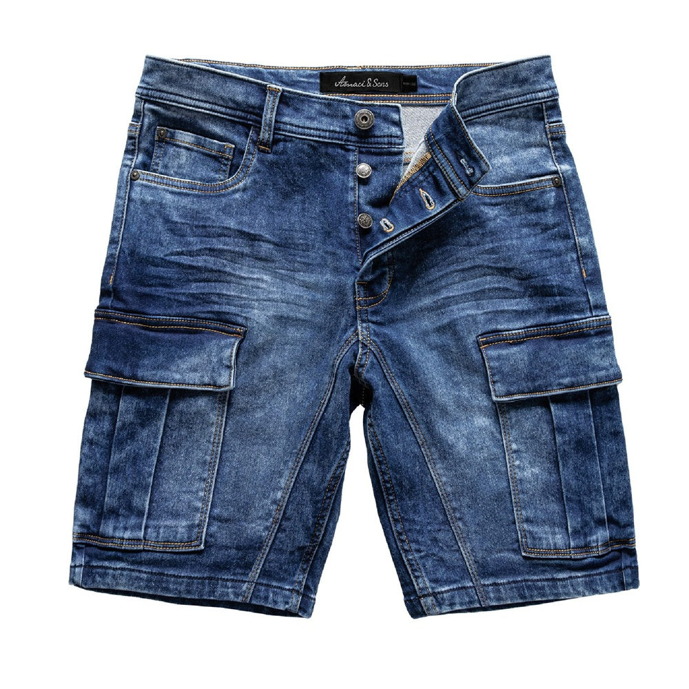Jeansshorts Herr med cargofickor - Amaci & Sons mörkblåa