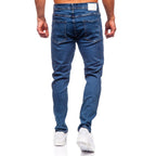 Lätt slitna herrjeans - Mörkblå regular fit bakifrån