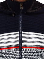 Mörkblå zip hoodie - Stickad med avtagbar huva zoomad
