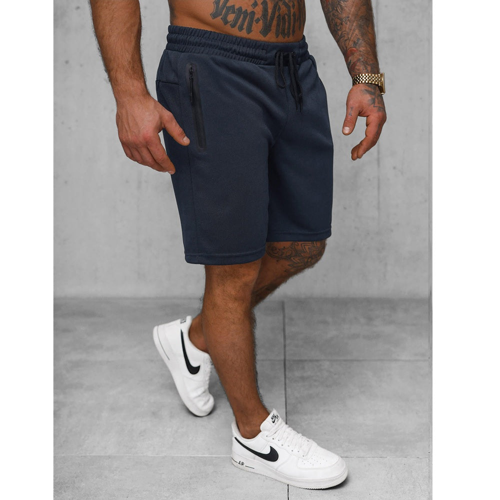 Mörkblåa herrshorts med dragkedjefickor från sidan