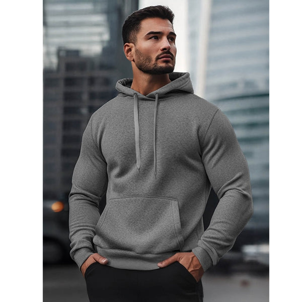 Billig mörkgrå basic hoodie herr