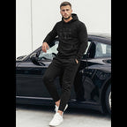 Svart hoodie för herr med ton-i-ton New York NYC-tryck stående