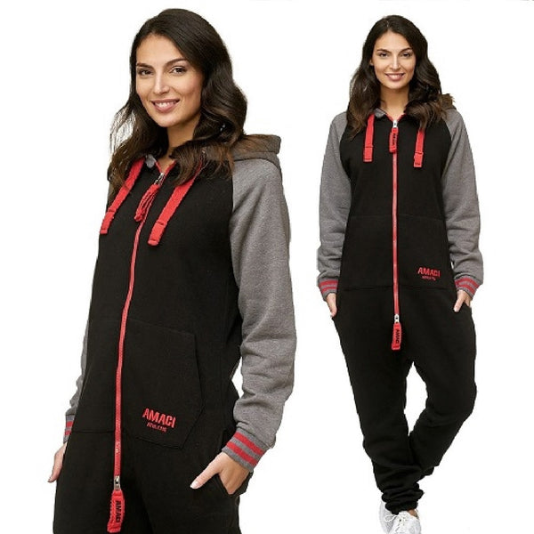 Onesie med luva - superskön jumpsuit svart och röd