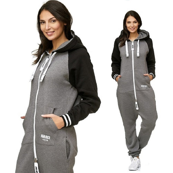 Mörkgrå onesie med luva, myskläder som är varma