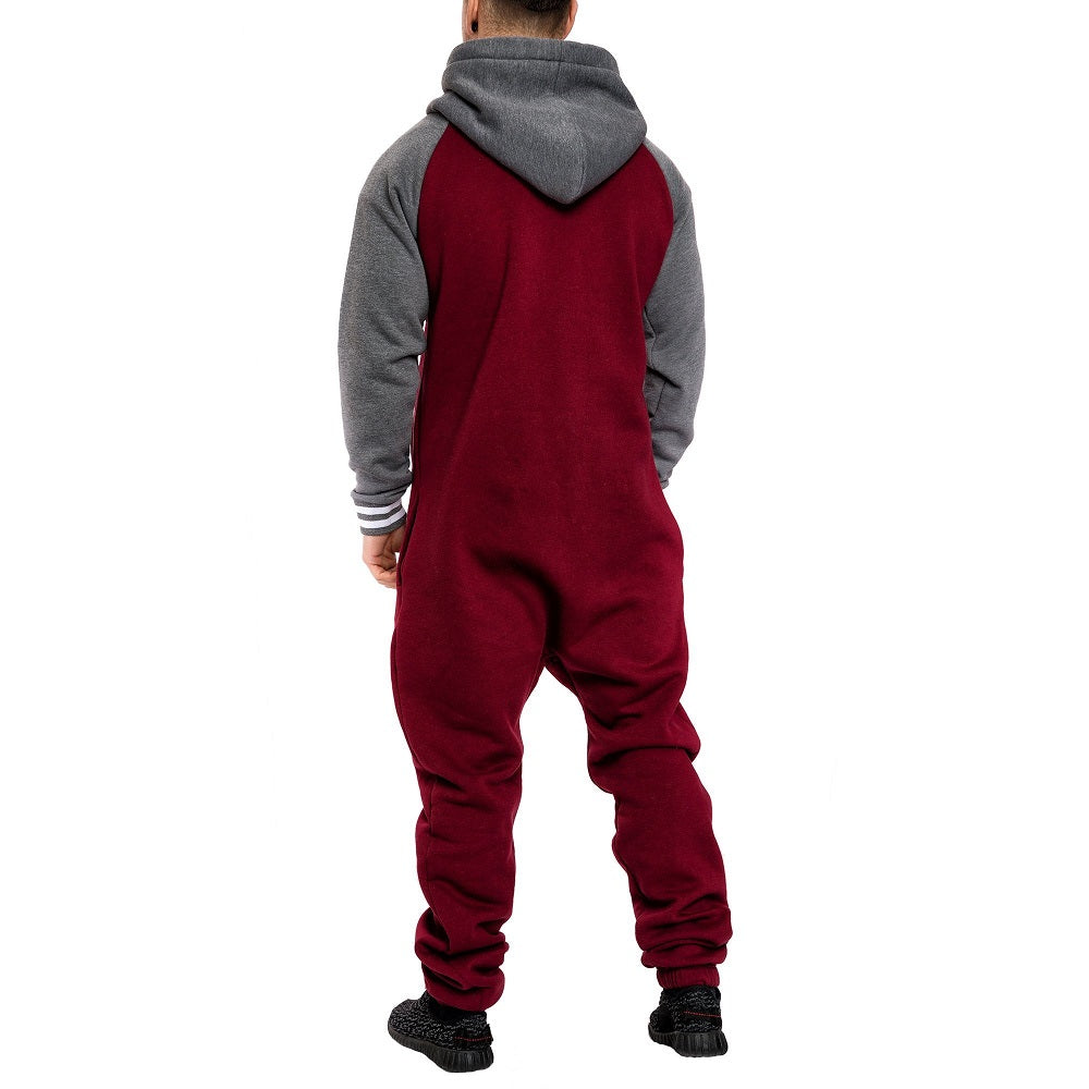 Supersköna onesies med luva - Unisex Jumpsuits - vinröd bakifrån