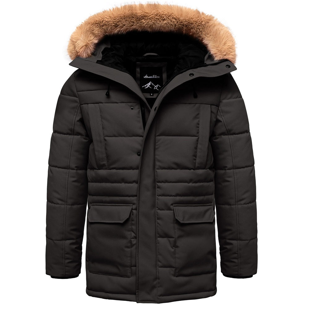Svart parkas vinterjacka med huva