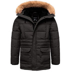 Svart parkas vinterjacka med huva