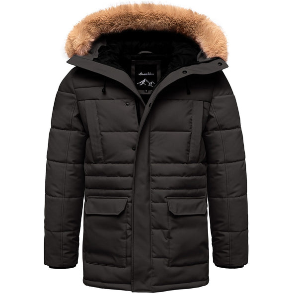 Svart parkas vinterjacka med huva