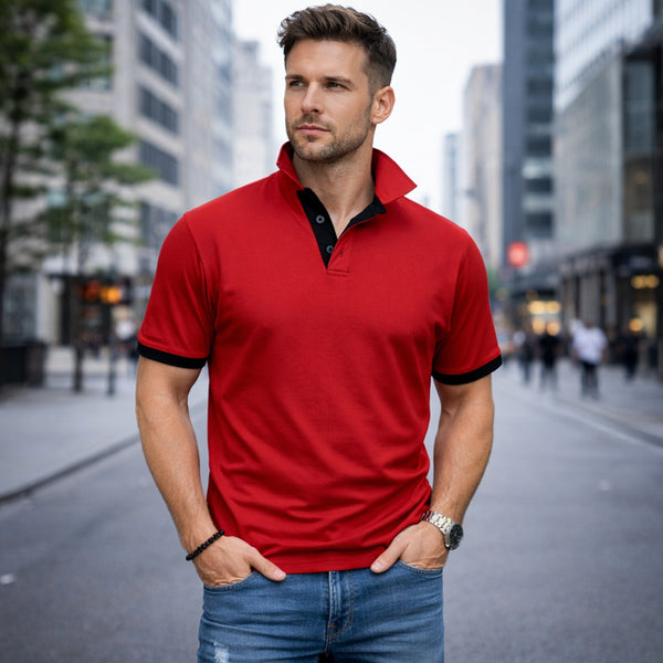 Vinröd pikétröja Amaci & Sons